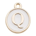 Round white enamel letter Q pendant with gold plated frame for DIY jewelry making - Letter Q / 1 Piece (12x14mm) / White
