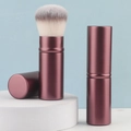 Portable retractable makeup brush with burgundy metal handle and gradient dense bristles - Coffee Color Retractable Brush