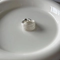 Silver multi-layer woven texture open ring displayed on white ceramic plate - Multi-Layer Braided Texture Ring (J3426)