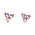 Minimalist gold stud earrings featuring three purple zircon stones on a white background - 18K Gold / Purple