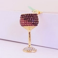Creative wine glass keychain pendant with purple and rose red rhinestones in gold finish - Purple