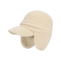 Gorro de punto de invierno beige con forro polar cálido y orejeras protectoras - Beige