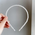 Elegant white faux pearl headband with round beads and protective teardrop ends - Uniform Small Dense Pearl