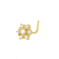 Detail eines L-förmigen goldenen Nasensteckers mit funkelnden Zirkonia-Blüten - Goldene Blume (K-991)