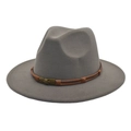 Detail of dark grey wool fedora featuring a braided leather band and skull buckle accent - M (56-58cm) / Light Gray