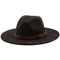 Dark brown suede western cowboy hat with a wide brim and buckled leather band - M(56-58cm) / Coffee