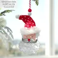 Adorno de Papá Noel de felpa tejida para árbol de Navidad con gorro rojo y brillo - Colgante De Papá Noel De Madera Roja
