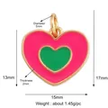 Pink and green enamel heart pendant with gold plating and detailed size measurement - Rose Heart-L281424