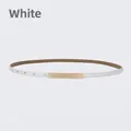Elegant white slim leather belt for women featuring a gold rectangular buckle and brown lining - 105cm / White