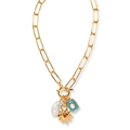 Colorful multi-pendant necklace with star, heart, and sun charms on a gold chain - Sunflower Necklace