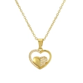 Elegant gold heart necklace with micro-pave cubic zirconia on a double heart pendant - Gold Double Heart