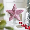 Pink glitter Christmas tree topper star with silver sequins and metal spring base - Large Pink Foam Tree Top Star