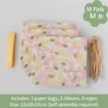 Pink floral gift bags with 'Best Wishes' gold foil and yellow ribbons, set of 3 - M Pink-ZD5010 Dream Painting (Set of 3)