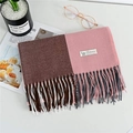 Pink and dark brown cashmere scarf with fringe details and woven brand label - Barbie Pink