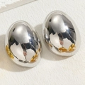 Orecchini a cerchio ovali in argento lucido con finitura a specchio minimalista - Grande (2,5 * 3,5 cm) / Grande Argento