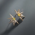 Golden sunburst stud earrings with yellow round zircon and micro-paved white crystals - Yellow Starburst Pave / Gold