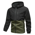 Giacca a vento con cappuccio da uomo impermeabile con design color-block nero e verde oliva - Taglia S / Verde militare