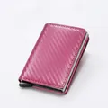 Rose red RFID blocking carbon fiber credit card holder with pop-up sliding mechanism - Carbon Fiber Pink