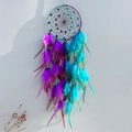 Handmade minimalist dreamcatcher wall hanging with blue and purple feathers and beads - Blue Purple