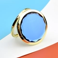 Specchio da trucco portatile in metallo dorato con un grande cristallo blu sfaccettato - Oro Cristallo Blu Reale