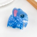 Cute blue elephant acrylic hair claw clip with pink ears and marble texture finish - Elephant