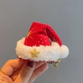 Christmas hat hair clip with red velvet material and golden star patterns for parties - Starry Santa Hat Red Clip
