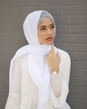 Elegant white pearl chiffon hijab for women styled with a light gray inner cap base - Bleached White