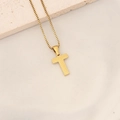 Golden stainless steel box chain necklace featuring a textured letter T pendant - Letter T