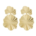 Pair of stylish golden wavy disk earrings with a textured double-layered design - Pleated Fan Metal Earrings / Gold