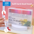 Set of 100 colors dual tip watercolor markers with brush and fine tips for art - 100 Colors White Barrel