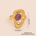 Vintage irregular gold stainless steel ring with oval purple natural stone and tiny zircon - Irregular Wave Purple Stone Style (1#)