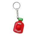 Hot Sauce bottle keychain in red and green silicone with Hot Stuff text on white background - Bottle