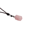Irregular pink crystal perfume bottle pendant necklace with brown braided rope - Rose Quartz