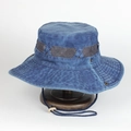 Detail of outdoor sun hat featuring breathable mesh panels and adjustable chin strap - Adjustable / Blue