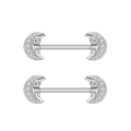 Detailed view of silver nipple shields featuring moon face design and sparkling zircon - Face Moon Rhinestone Style (2739) / Steel