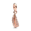 Rose gold feather pendant with shimmering zircons for DIY jewelry making and bracelets - Rose Gold Pave Feather Pendant (PCT1121)