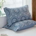Blue cotton gauze pillowcase with white floral geometric pattern and button closure - Light Blue Kaleidoscope