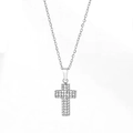Elegant silver stainless steel cross pendant necklace with sparkling zircon pavé - Silver N0026S