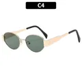 Occhiali da sole ovali vintage con montatura in metallo dorato e lenti verde scuro C4 - Montatura Oro Verde