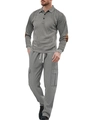 Conjunto casual de polo de manga larga y pantalón cargo gris con textura de gofre - S / Gris claro