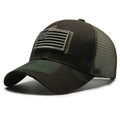 Jungle camouflage mesh baseball cap with American flag patch and breathable back - Dark Green