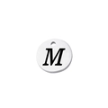 Macro shot of mirror-polished stainless steel round pendant with engraved letter M - M