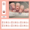 Cute pink press-on nails with cartoon puppy and 3D bow designs for energetic girls - Happy Puppy (R885) / 30Pcs With Glue