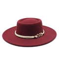 Close-up of wine red wool fedora featuring golden twisted rope and metal chain buckle - M (56-58cm) / Burgundy