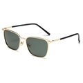 Gafas de sol cuadradas de metal dorado con lentes polarizadas verde oscuro en fondo blanco - Montura Dorada Lentes Verde Oscuro