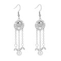 Silver alloy drop earrings with pearl fishtail chain tassels and shell relief charms - Circular Pearl Chain Pendant