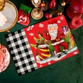 Close-up of a Christmas placemat with buffalo plaid and Santa Claus illustration fabric - Waterproof Linen / CD30-4
