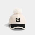 Kids winter wool baseball cap in beige and black with a large pom pom and R letter - 52-54cm (3-7 Years) / Letter R-Beige Black