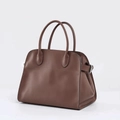 Sac Boston en cuir marron avec doubles poignées et détails argentés de style vintage - Petit (32x19x26cm) Avec Sangle / café