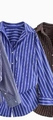 Détails de chemises en popeline rayée empilées en bleu, marron et gris - Rayures bleues et blanches